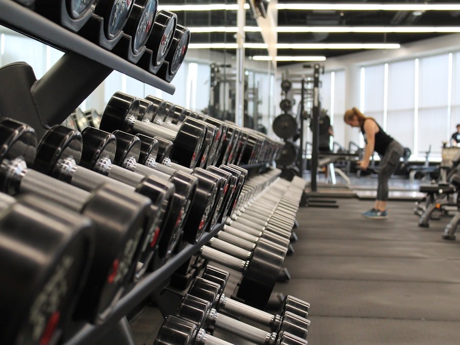Dumbbell rack on the training floor