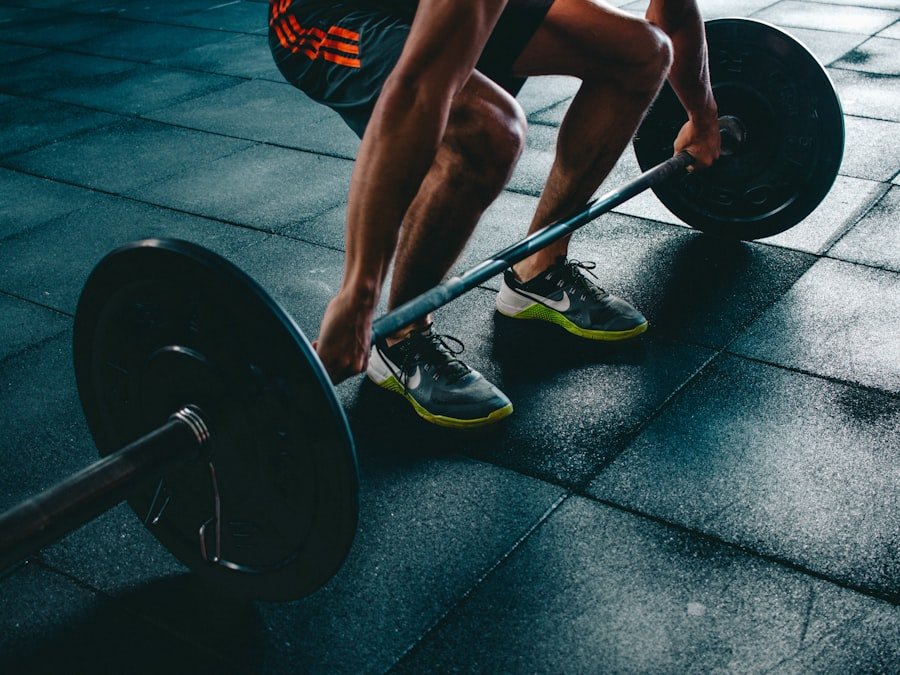 Athlete setting up for a barbell deadlift